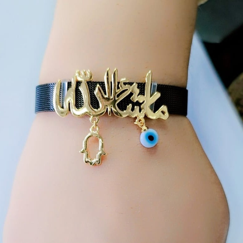 Gold Evil Eye Bracelets, 18K Gold Plated Adjustable ojo Bracelet  Eye of Protection Bracelet Gold Evil Eye Amulet Evil Eye Jewelry Bangle  Bracelets for Women(evil eye-gold)