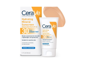 CeraVe Tinted Sunscreen with SPF 30 | Hydrating Mineral Sunscreen With Zinc Oxide & Titanium Dioxide | Sheer Tint for Healthy Glow | 1.7 Fluid Ounce