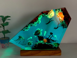 Magical Wooden Crystal and Resin Art Lamp