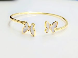 18k Gold Plated White Butterfly Bliss Bangle