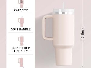 Insulated Stainless Steel Travel Tumbler with Handle, Lid, and Straw Cover