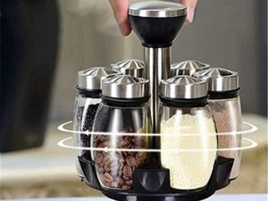 HOMESMART 7PC Revolving Spice Rack Spinner Countertop | Spice Organizing Jars Glass Jar Bottles For Herbs, Salt, Spices And More